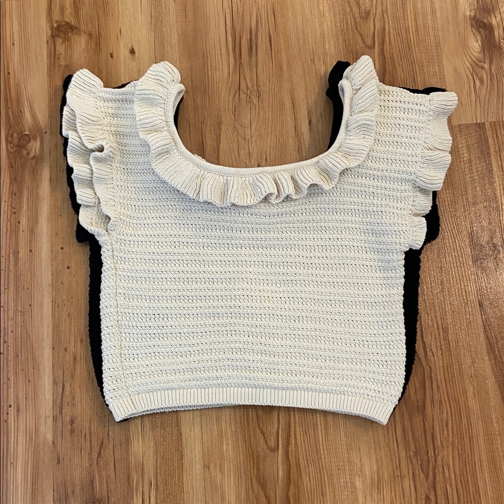 TWO H&M cropped crochet ruffled sweaters - cotton blend! L and XL - Picture 8 of 8